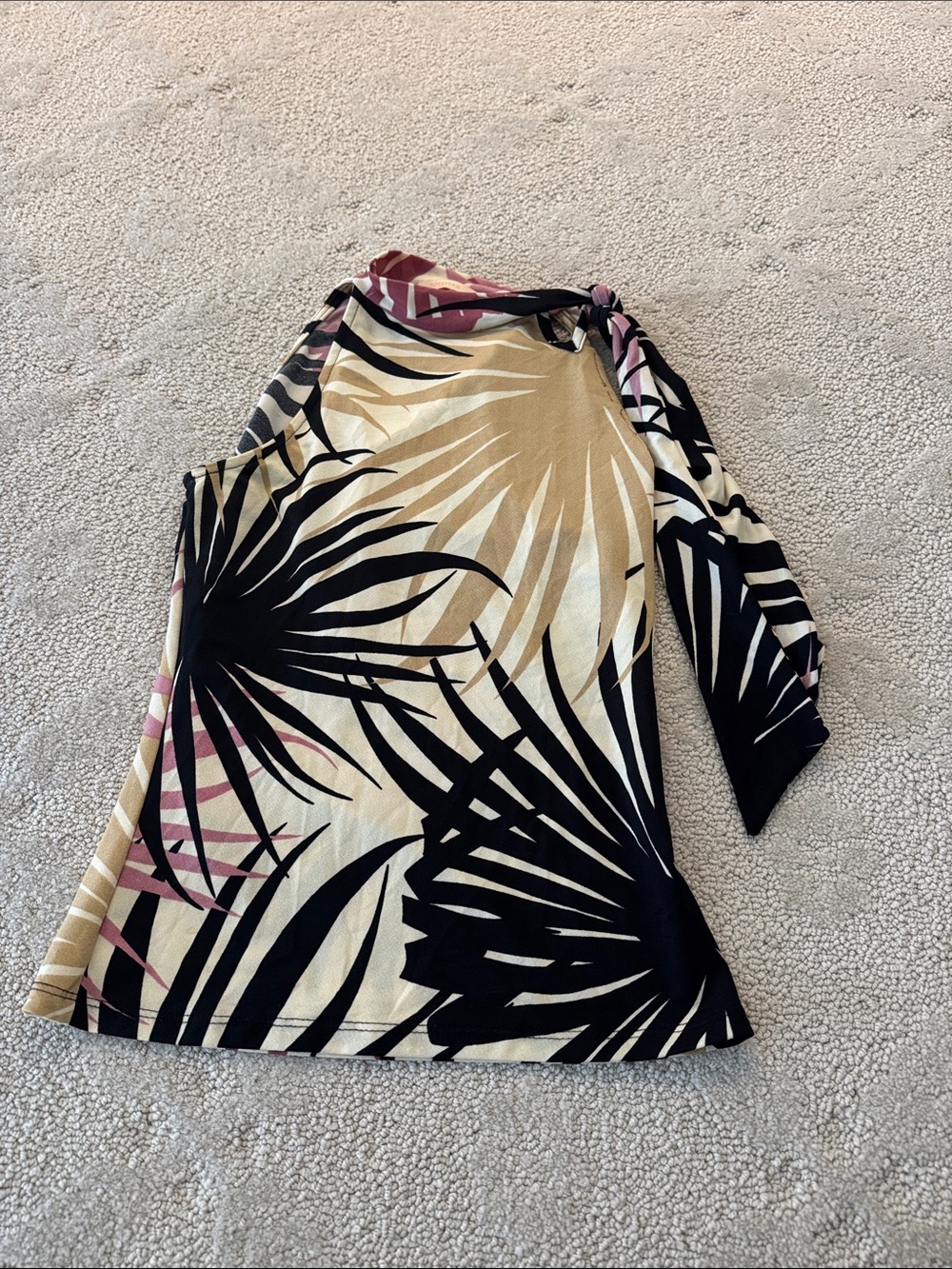 Forever 21 One-Shoulder Tropical Print Top - Black, Cream & Tan